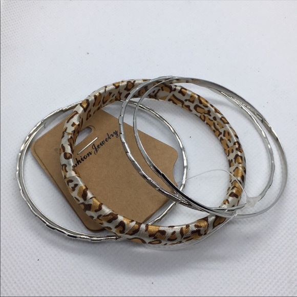 5pc Leopard and Metal Bangle - Picture 3 of 4